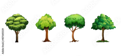 Tree Vector Illustration Collection Featuring Tropical and Orchard Trees with Mango, Apple, Banana, Orange, Coconut Palm and More Isolated on White Background
