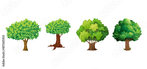 Tree Vector Illustration Collection Featuring Tropical and Orchard Trees with Mango, Apple, Banana, Orange, Coconut Palm and More Isolated on White Background