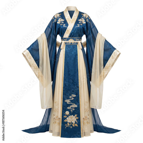 Canvastavla Elaborate blue and beige traditional Chinese Hanfu dress