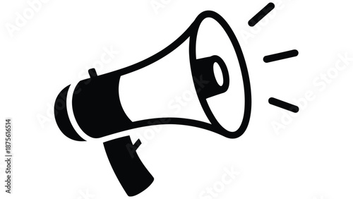 minimal megaphone icon in black silhouette style, loudspeaker announcement and marketing symbol, simple communication vector illustration