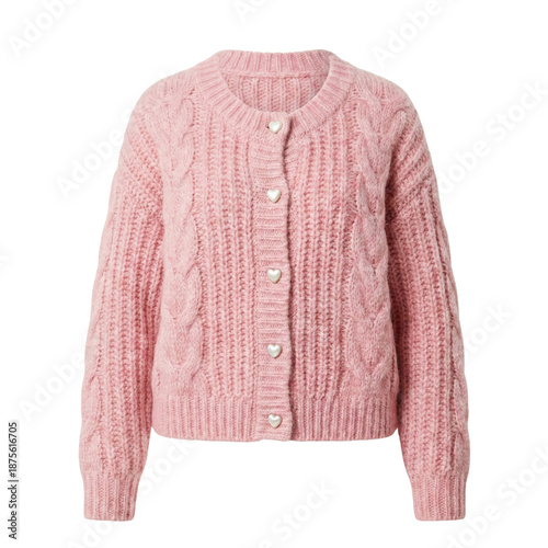 Quadro su tela Pink knitted cardigan with heart-shaped buttons