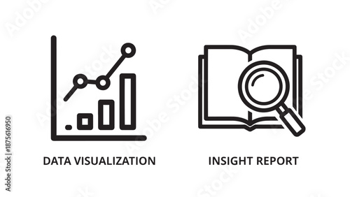 Business Analytics and Research Icons for Data Visualization Graphs and Comprehensive Insight Reports