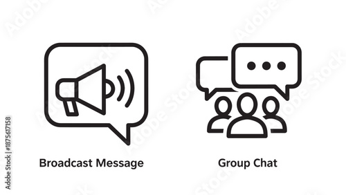 Megaphone Broadcast Message and People Group Chat Icons for Social Communication and Digital Marketing