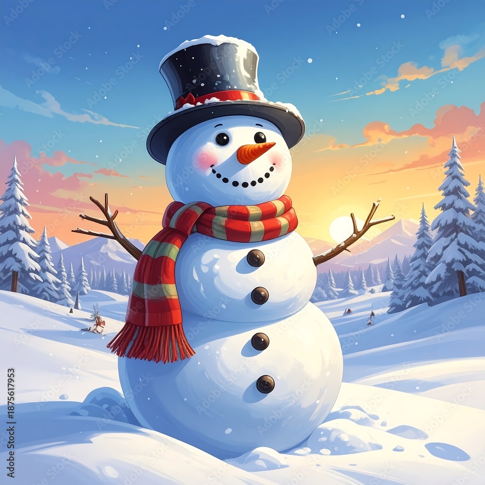 Obraz premium Whimsical Snowman Scene - A Winter Wonderland Celebration.