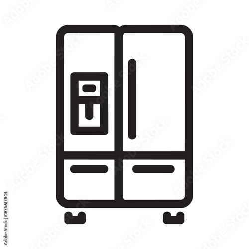 a black and white icon of a refrigerator with four doors