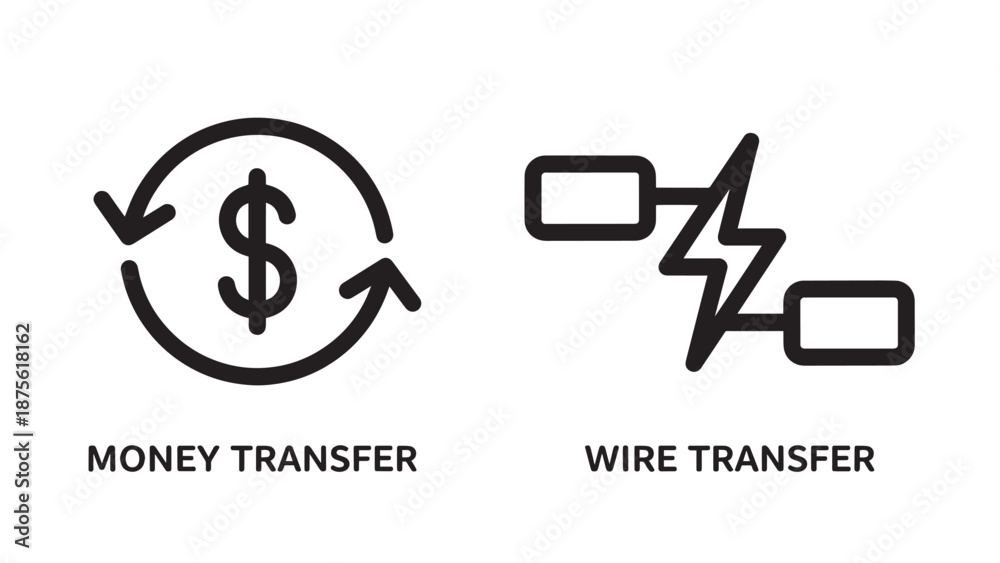 Obraz premium Financial Service Icons for Electronic Money Transfer and Secure Digital Wire Payments