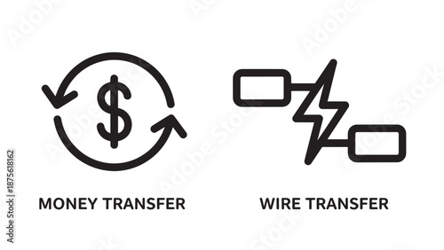 Financial Service Icons for Electronic Money Transfer and Secure Digital Wire Payments