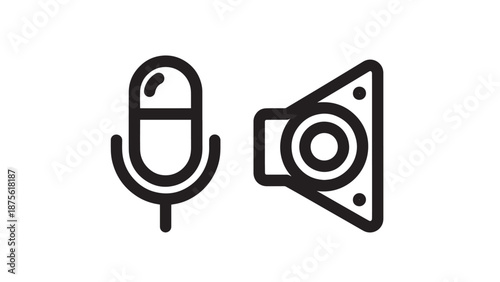Professional audio microphone and speaker icon set for podcasting and broadcasting communication