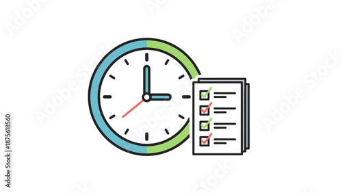 Clock and Checklist Illustration Concept.