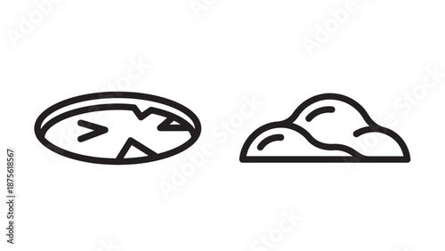 Environmental and Celestial Icons representing a Moon Surface Crater and a Fluffy Sky Cloud