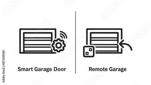 Smart Home Automation Icons for Remote Controlled and Automated Garage Doors with Gear Signal