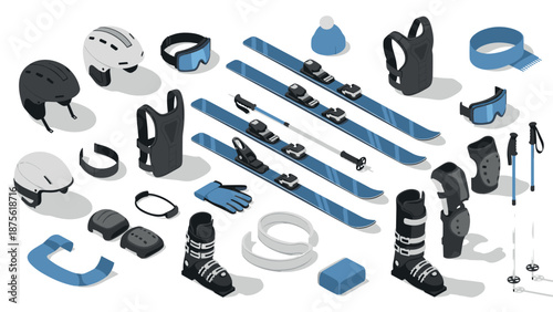 Isometric winter sports gear collection