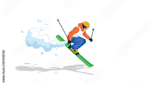 Dynamic ski jumping scene with snowy trail and vibrant colors