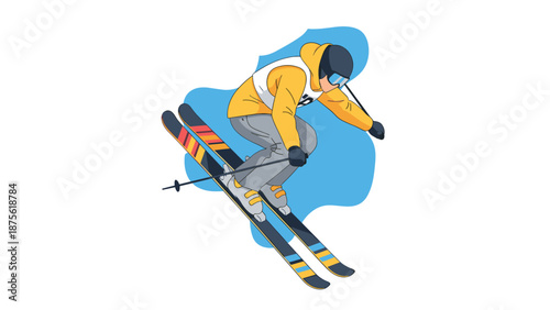 Dynamic skiing action in vibrant flat design