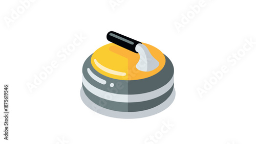 Isometric curling stone icon on white background for sports design