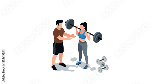 Isometric gym workout with trainer and female lifter