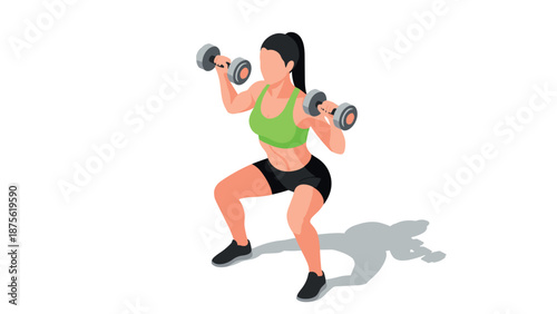 Isometric female workout: dumbbell squats for fitness routine