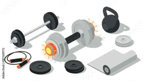 Home workout equipment collection in modern flat design