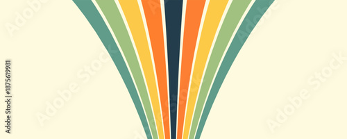 Abstract colorful 70s background vector. Vintage retro wallpaper with rainbow stripes and wavy lines. A 1970 color illustration suitable for posters, banners,Eps10