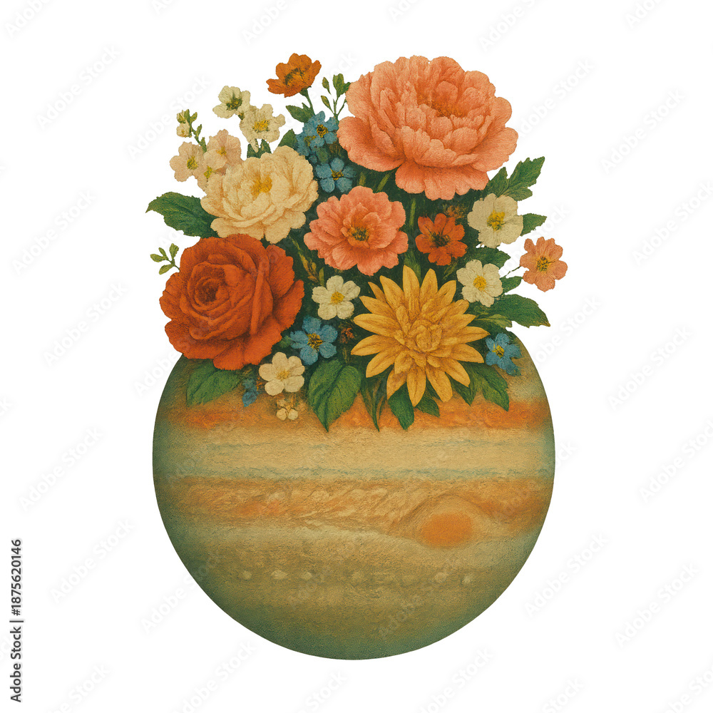 Fototapeta premium PNG Floral planet with vibrant blooms.