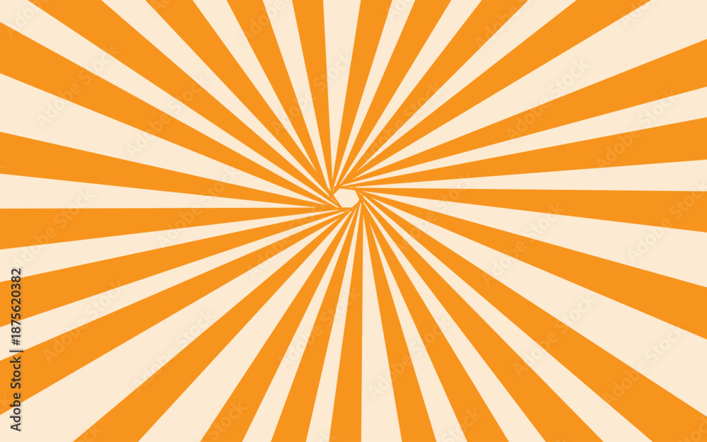 Obraz premium Abstract orange sunburst background with retro yellow rays and vintage summer sunrise light beams in a vector starburst illustration pattern.