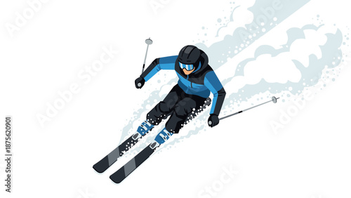 Dynamic isometric skier in action on snowy slope