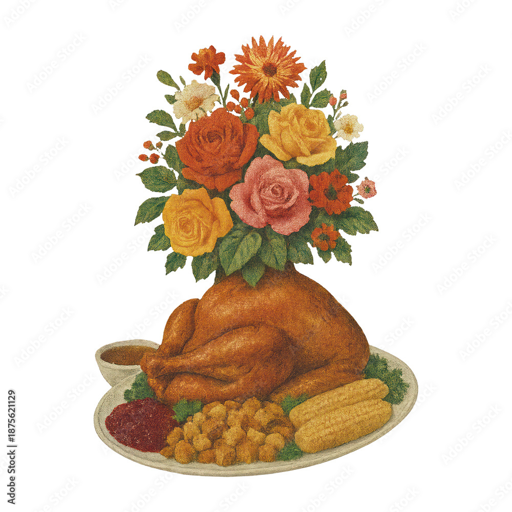 Fototapeta premium PNG Festive roasted turkey bouquet