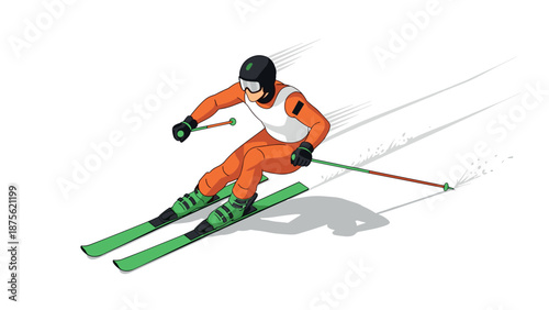 Dynamic ski racer in action with bright gear and smooth motion trails