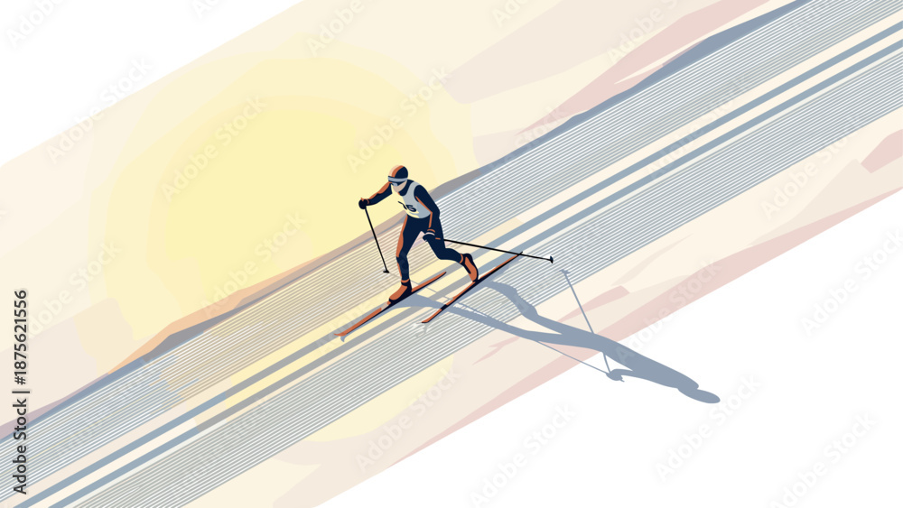 Naklejka premium Cross country skiing: minimalist athlete on snowy trail