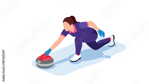 Isometric curling athlete in action on ice rink