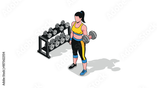 Fitness enthusiast with dumbbells in a modern gym setting