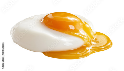 Fried egg with runny yolk on transparent background, breakfast concept.
