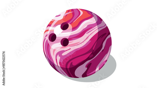 Colorful marble bowling ball with swirling abstract patterns on white background