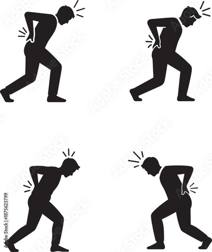 Silhouette illustrations of a person experiencing back pain