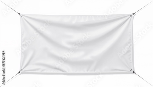Blank White Banner for Advertising with Grommets and Rope