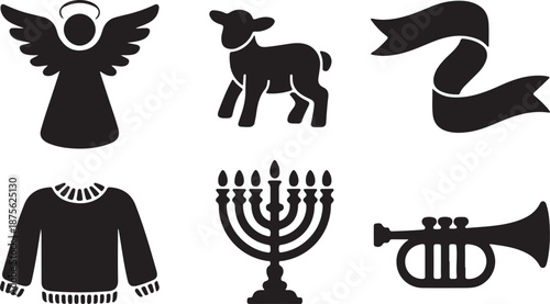 Nativity Christmas Silhouettes Set Black Vector Collection Holiday Icons Pack