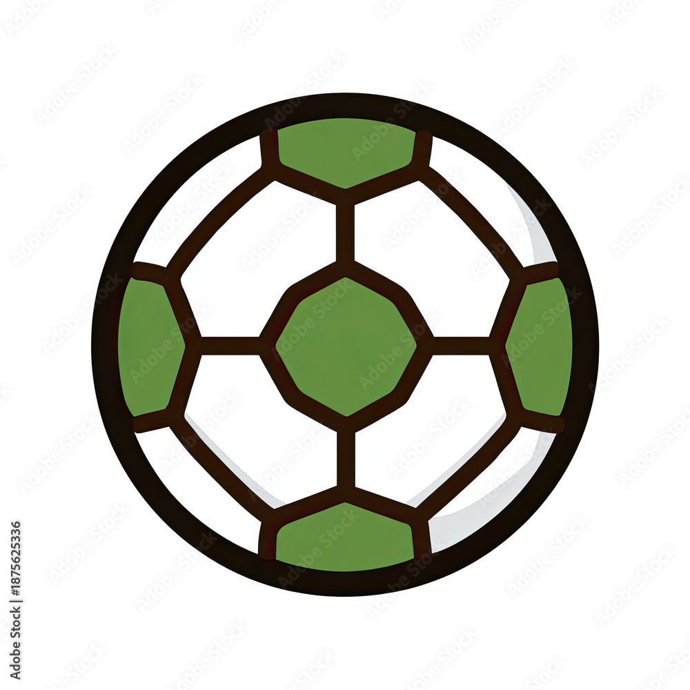 Obraz premium Simplified graphic of a soccer ball with green pentagons on a solid black background