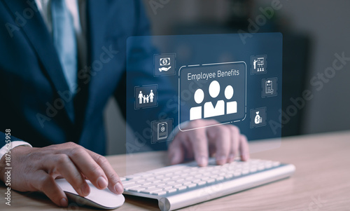 фотографія Business professional using digital interface showing employee benefits manageme