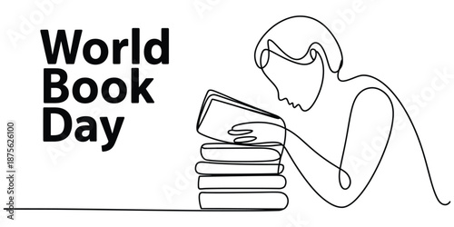 World book day celebration featuring a person engrossed in reading books
