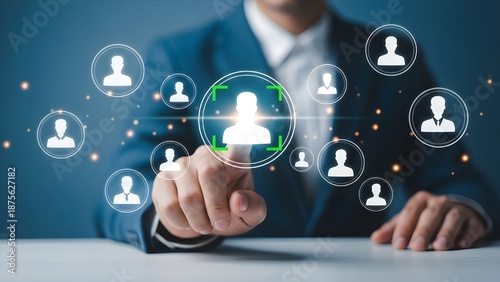 Businessman Selecting User Icon Human Resources Recruitment Concept