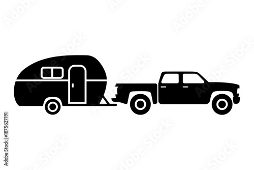 Pickup truck towing a travel trailer, an iconic silhouette for road trip adventures