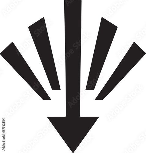 Symbolic download icon formed from collapsing signal beams futuristic vector silhouette design.
