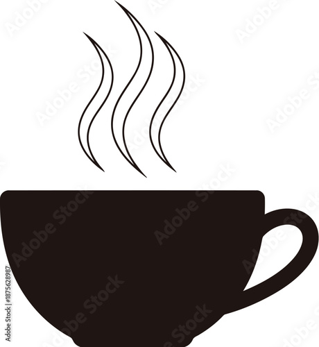 Simple black silhouette of a steaming hot beverage in a coffee cup icon