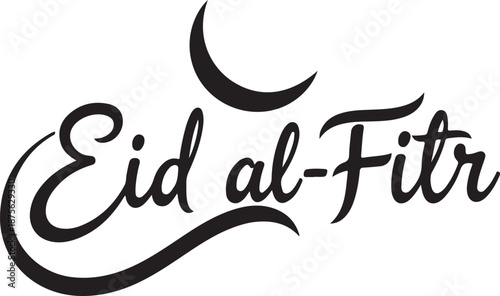 Elegant eid al-fitr calligraphy design featuring a crescent moon for holiday celebration
