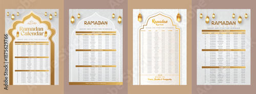 White luxury  Ramadan Calendar Design with decorative ornament pattern and lantern	