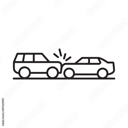 a simple line drawing of two cars crashing into each other