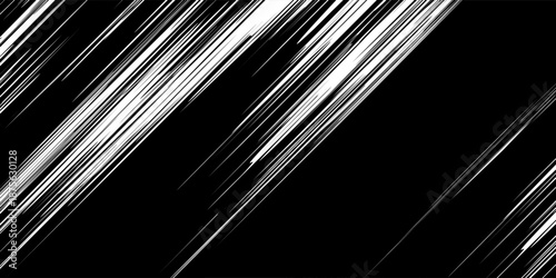 Abstract black and white diagonal speed lines background with dynamic motion effect. Modern minimal design suitable for technology, action, energy, racing, gaming, poster, banner, web, and digital 