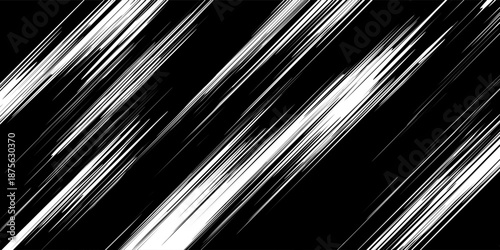 Abstract black and white diagonal speed lines background with dynamic motion effect. Modern minimal design suitable for technology, action, energy, racing, gaming, poster, banner, web, and digital 