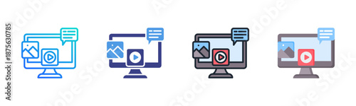 Online Media icon set multiple style collection