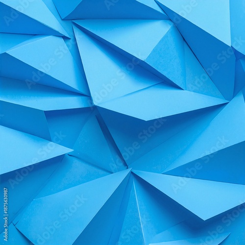 A vibrant blue background features an array of intricately folded paper pieces in various sizes and shapes, creating a dynamic and artistic composition.